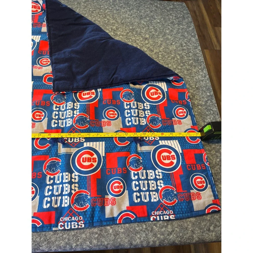 Chicago Cubs MLB Hand Tied Quilt Fleece Lined Blanket Blue Red 52x32